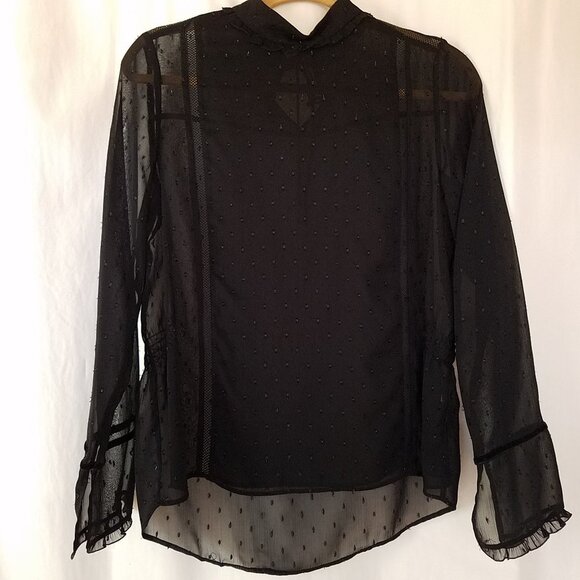 ZARA Victorian Semi Sheer Black Chiffon Blouse - Picture 3 of 8